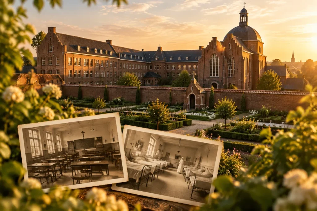 Bakstenen kloostercomplex met kapel en ommuurde kloostertuin